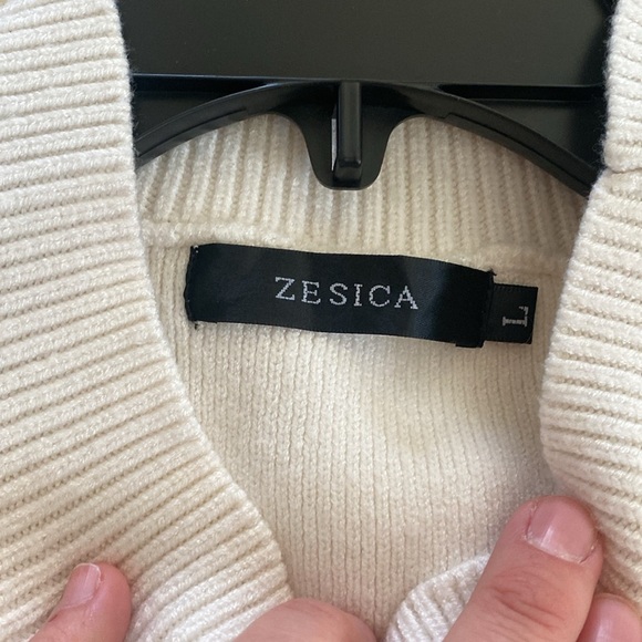 Oversized Casual Ribbed Knit Pullover Sweater size L Cream with Black - Picture 10 of 10